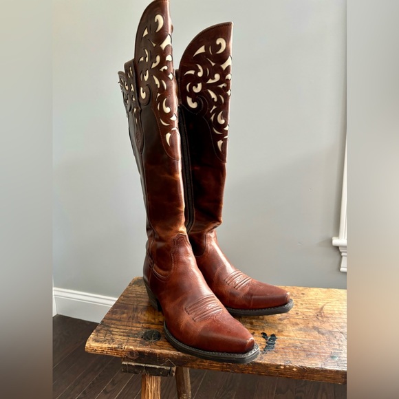 EUC ARIAT HACIENDA Equestrian Western Leather Brown Underlay Cowgirl Boots, 9 - Picture 15 of 16